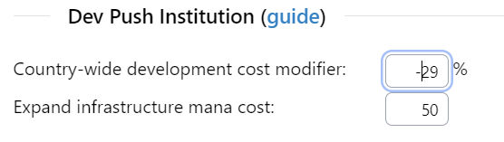 Inputting country-wide development cost modifier